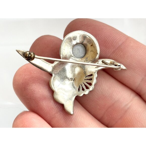 Marcasite Faux Button Pearl Abstract Art Deco Sterling Vintage Brooch Pendant - Picture 6 of 10